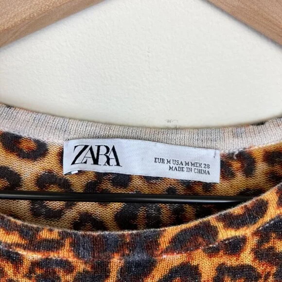 Zara Metallic Leopard Print Lightweight Pullover Sweater - Picture 3 of 4